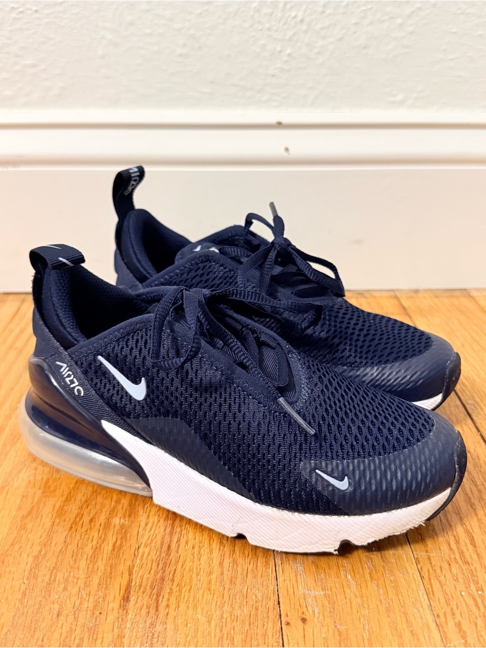 Nike Kids Air Max 270 Youth Sneakers - Navy Blue/White Size 13